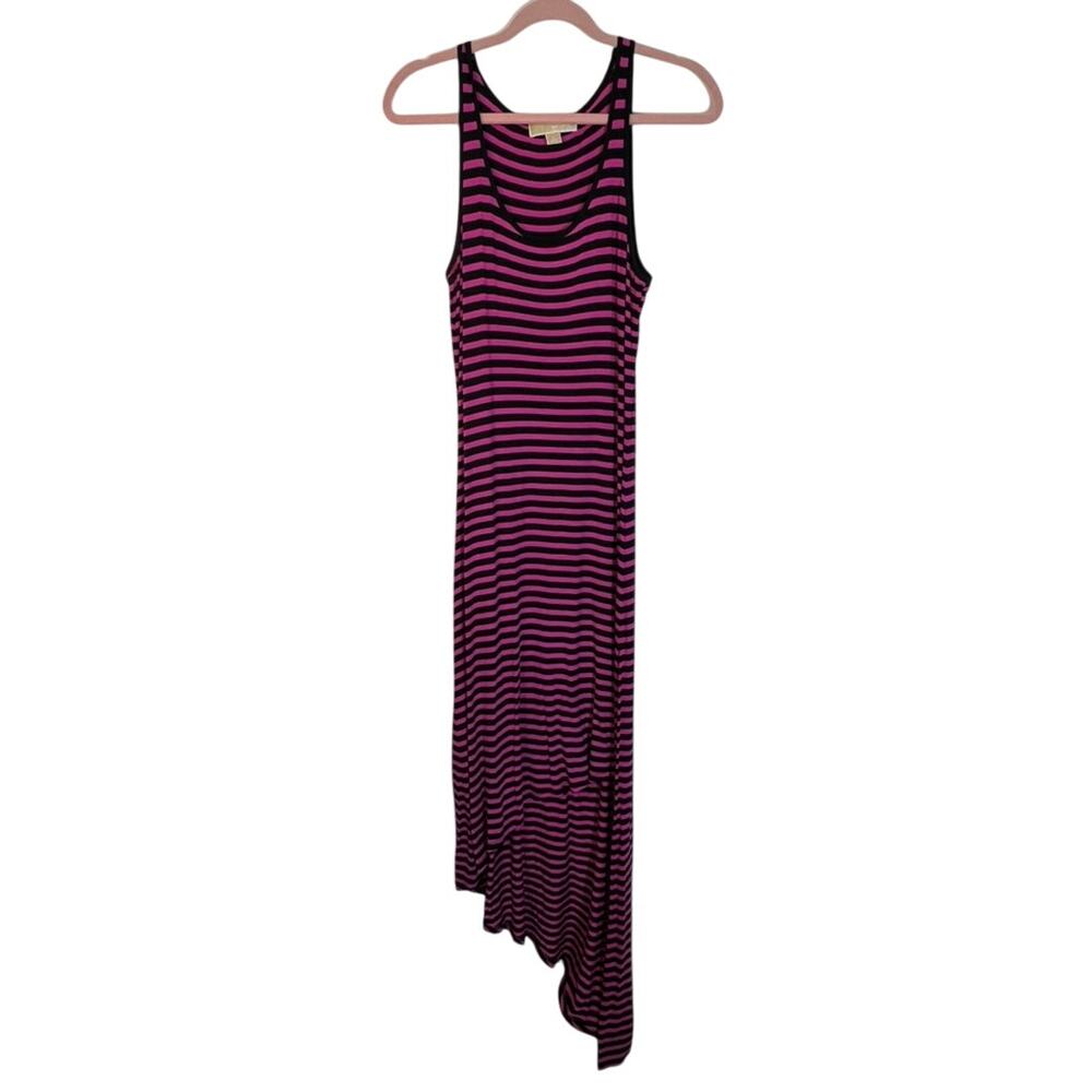 Michael Kors Pink & Black Striped Sleeveless Asymmetrical Hem Tank Dress Size S